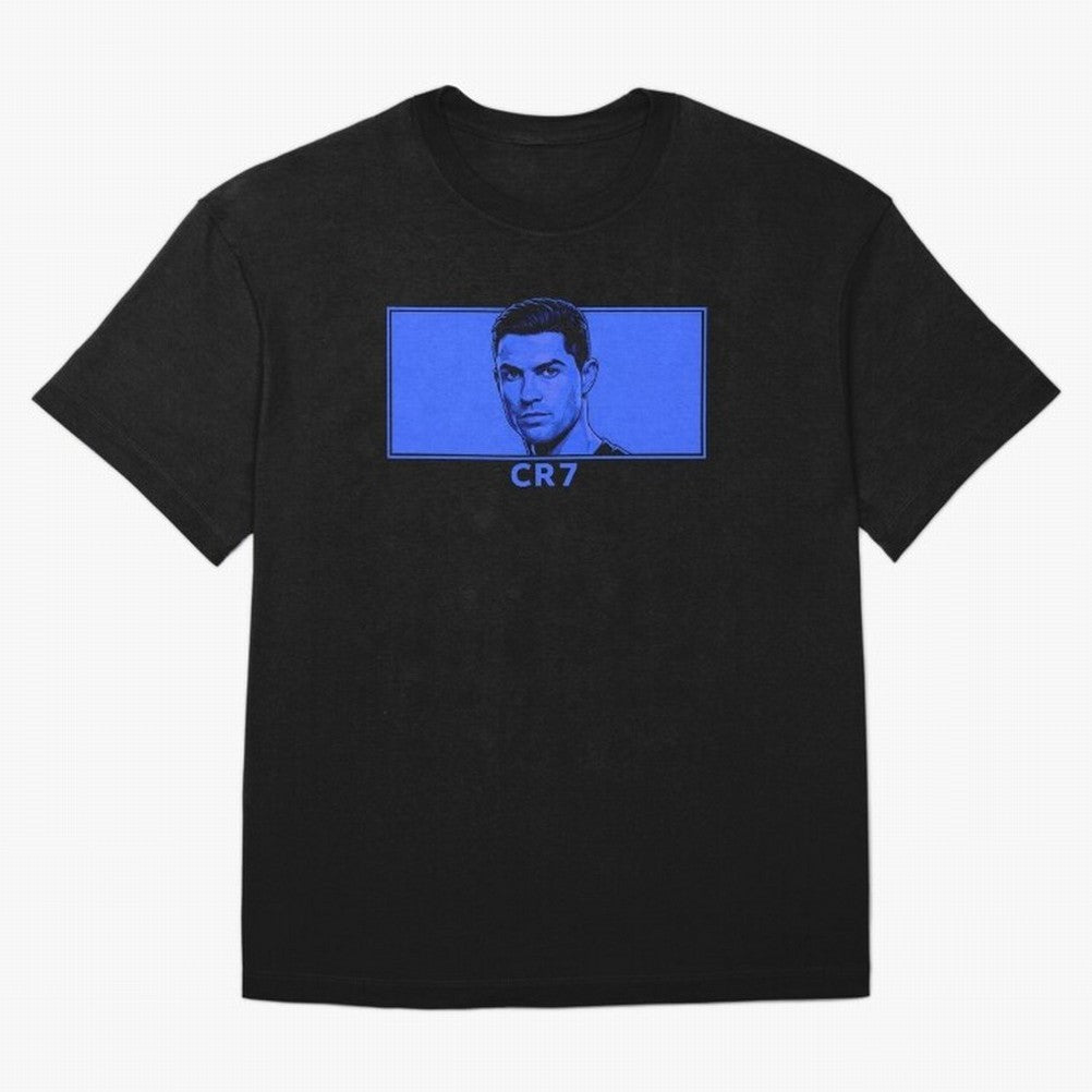 Ronaldo CR7 Blue Vector Portrait - Pop Comic Oversized T-Shirt Celebrate the Magic of the FIFA World Cup 2026 USA Canada Mexico Journey through Mbappe and Neymar Highlights, France and Portugal Pride, Football Passion, Legendary Performances,