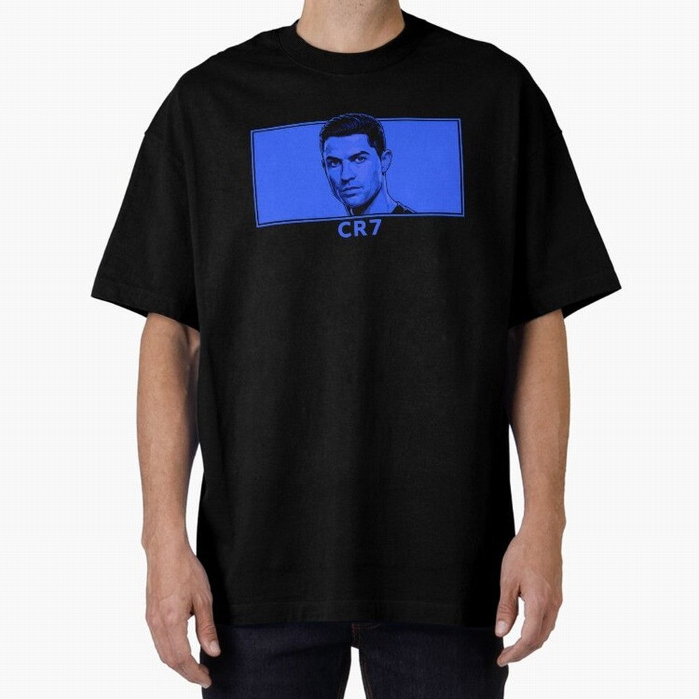 Ronaldo CR7 Blue Vector Portrait - Pop Comic Oversized T-Shirt Celebrate the Magic of the FIFA World Cup 2026 USA Canada Mexico Journey through Mbappe and Neymar Highlights, France and Portugal Pride, Football Passion, Legendary Performances,