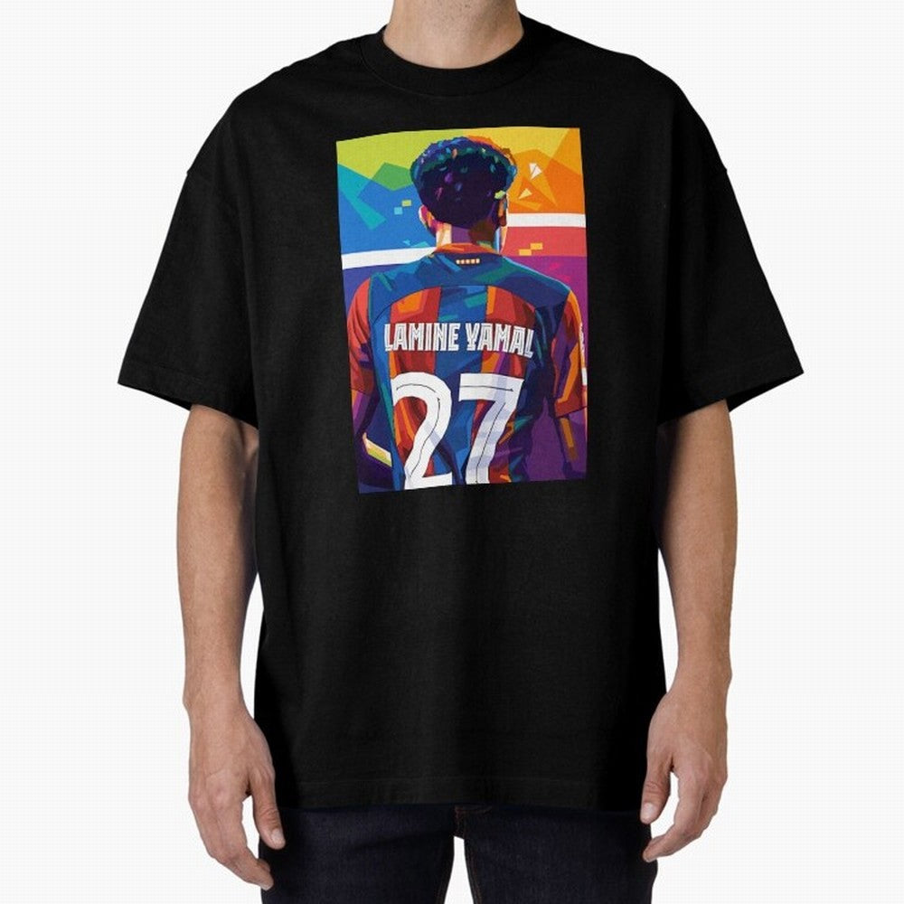 Lamine Yamal Wpap Pop Art Oversized T-Shirt Feel the Trophy Chase of Global Football Passion for FIFA World Cup 2026 USA Canada Mexico, Driven by Messi, Neymar and Mbappe, France and Portugal, Goal Celebration Energy, Supporter Heritage, Football