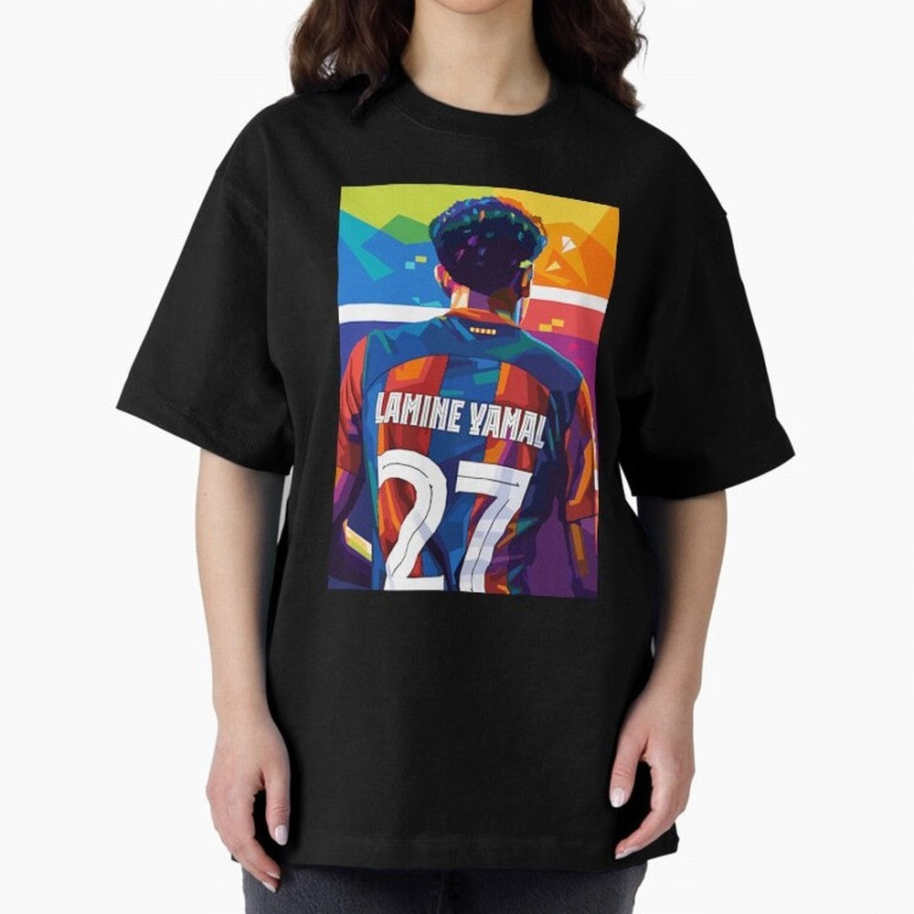 Lamine Yamal Wpap Pop Art Oversized T-Shirt Feel the Trophy Chase of Global Football Passion for FIFA World Cup 2026 USA Canada Mexico, Driven by Messi, Neymar and Mbappe, France and Portugal, Goal Celebration Energy, Supporter Heritage, Football