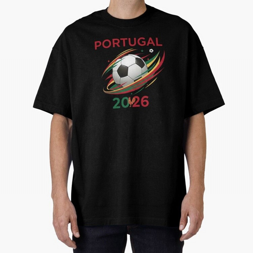 Camiseta Portugal 2026 - Bola de Futebol e Design Galo de Barcelos. Oversized T-Shirt Embrace Match Day Hype around FIFA World Cup 2026, Messi, CR7 and Mbappe, Brazil, Portugal and Argentina, Football Festival Excitement, Trophy Ambitions, Country