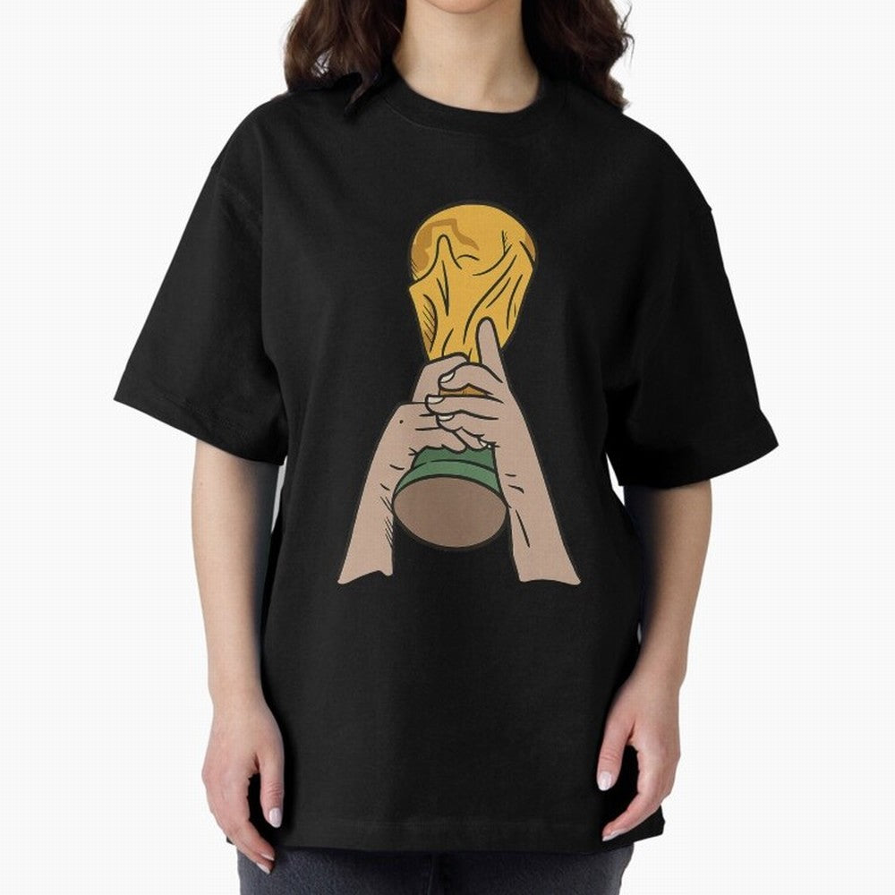 Trophy Oversized T-Shirt Celebrate the Magic of the FIFA World Cup 2026 Journey through Messi and Cristiano Ronaldo Highlights, Brazil Pride, Goal Celebration Energy, Supporter Heritage, Football Icons and Worldwide Tournament Joy; Great for