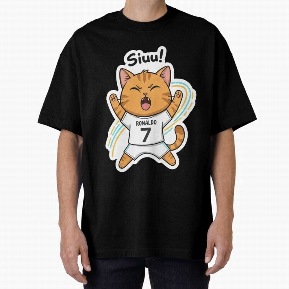 Kitten - Funny Siuuu Celebration Cat Meme | Ronaldo Oversized T-Shirt Bring Retro Soccer Energy to Match Day Hype around FIFA World Cup 2026 USA Canada Mexico, Haaland and Mbappe, England, Global Supporter Spirit, Legendary Goals, National Colors