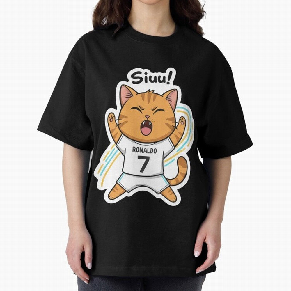 Kitten - Funny Siuuu Celebration Cat Meme | Ronaldo Oversized T-Shirt Bring Retro Soccer Energy to Match Day Hype around FIFA World Cup 2026 USA Canada Mexico, Haaland and Mbappe, England, Global Supporter Spirit, Legendary Goals, National Colors