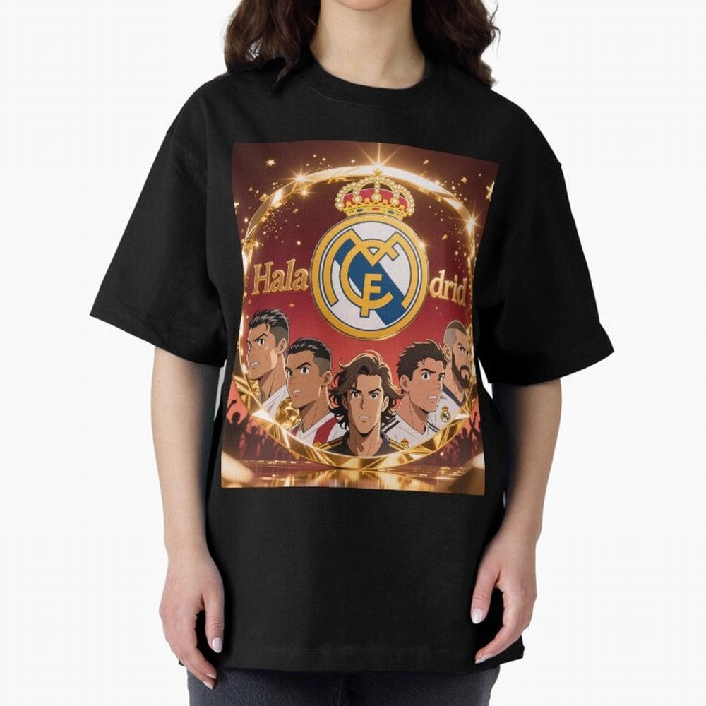 Estrellas del Real Madrid Oversized T-Shirt Capture Stadium Memories from the FIFA World Cup 2026 Journey through Messi and Cristiano Ronaldo Highlights, Portugal, Spain and Germany Pride, Soccer Culture, Superstar Moments, National Team Dreams and