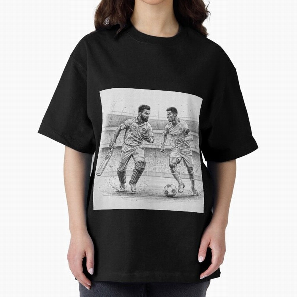 Virat and Ronaldo Oversized T-Shirt Celebrate Classic Football Spirit in Match Day Hype around FIFA World Cup 2026 Group Stage, Messi, Neymar and Mbappe, France and Portugal, Sports Nostalgia, International Competition, Famous Players and