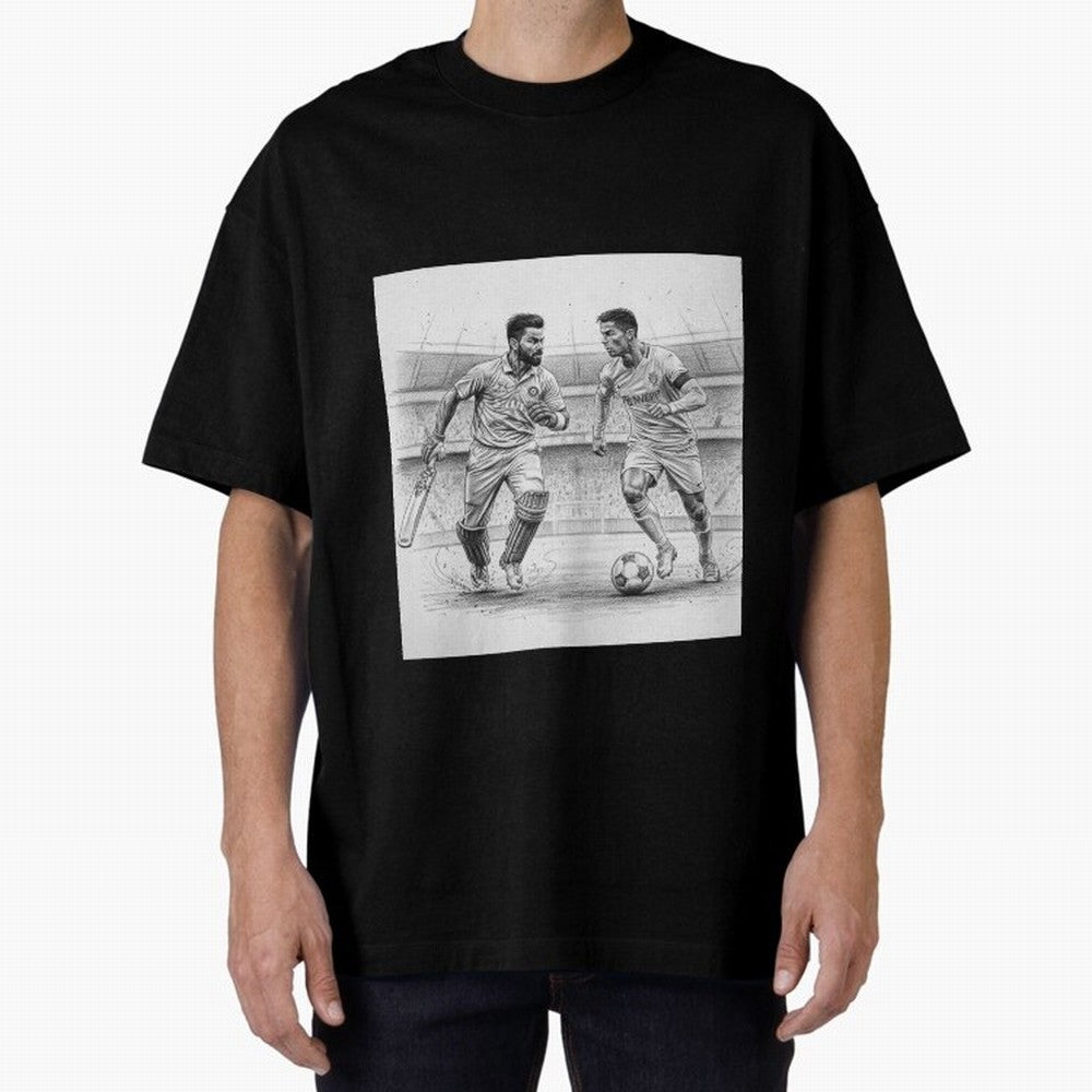 Virat and Ronaldo Oversized T-Shirt Celebrate Classic Football Spirit in Match Day Hype around FIFA World Cup 2026 Group Stage, Messi, Neymar and Mbappe, France and Portugal, Sports Nostalgia, International Competition, Famous Players and