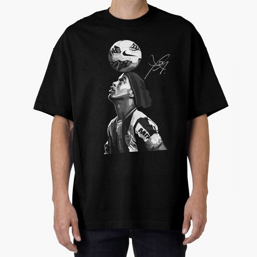 Ronaldinho Black and White Oversized T-Shirt Fuel Your Fan Pride for FIFA World Cup 2026 USA Canada Mexico Spirit, Made for Portugal, Messi, Neymar and Mbappe, Supporter Pride, Iconic Celebrations, Legendary Names and Global Match Day Energy;