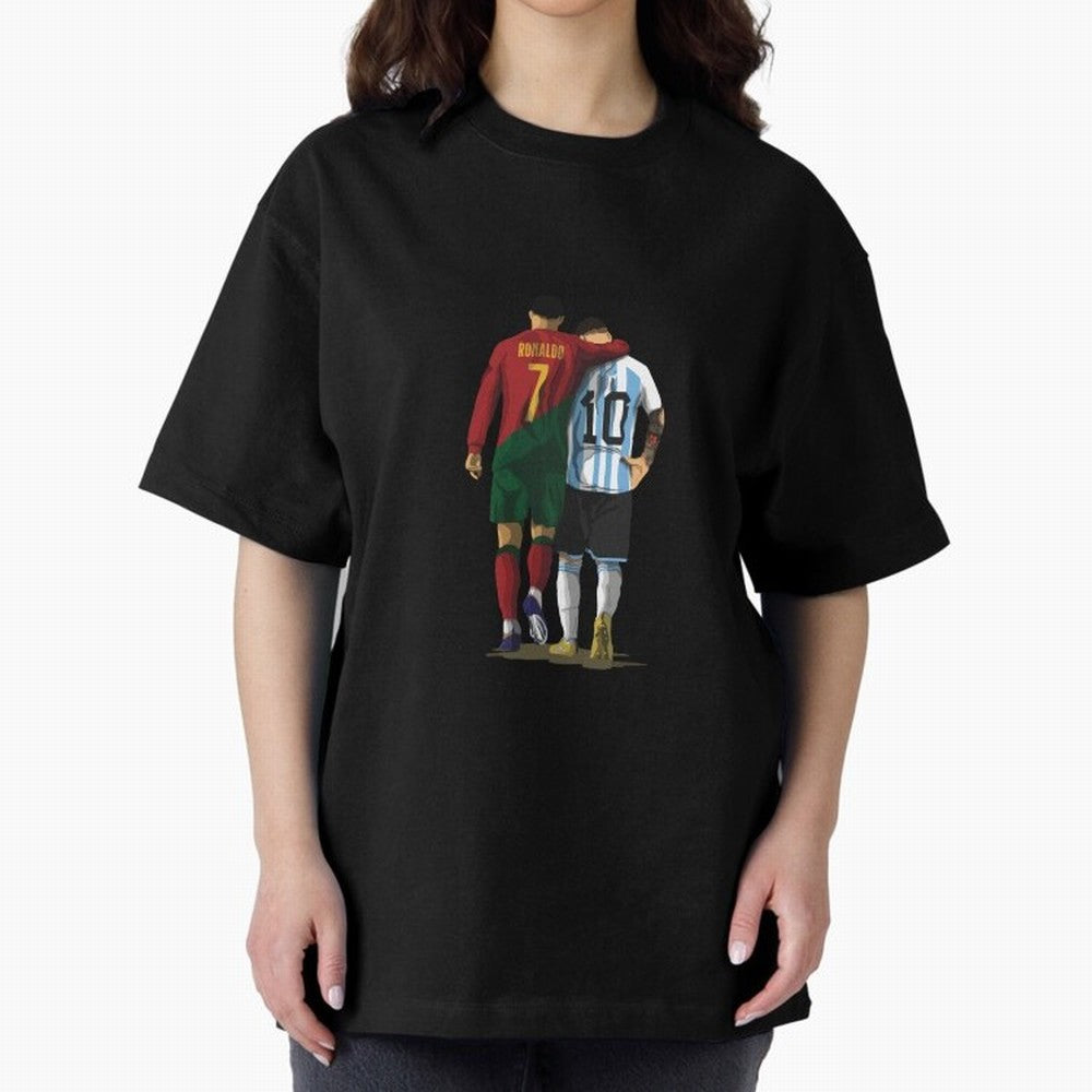 Messi Ronaldo Chit Chat Illustration Classic Oversized T-Shirt Make Every Match About Match Day Hype around FIFA World Cup 2026 USA Canada Mexico, Cristiano Ronaldo, Portugal, Vintage Soccer Flavor, Modern Football Stars, National Flags and Final