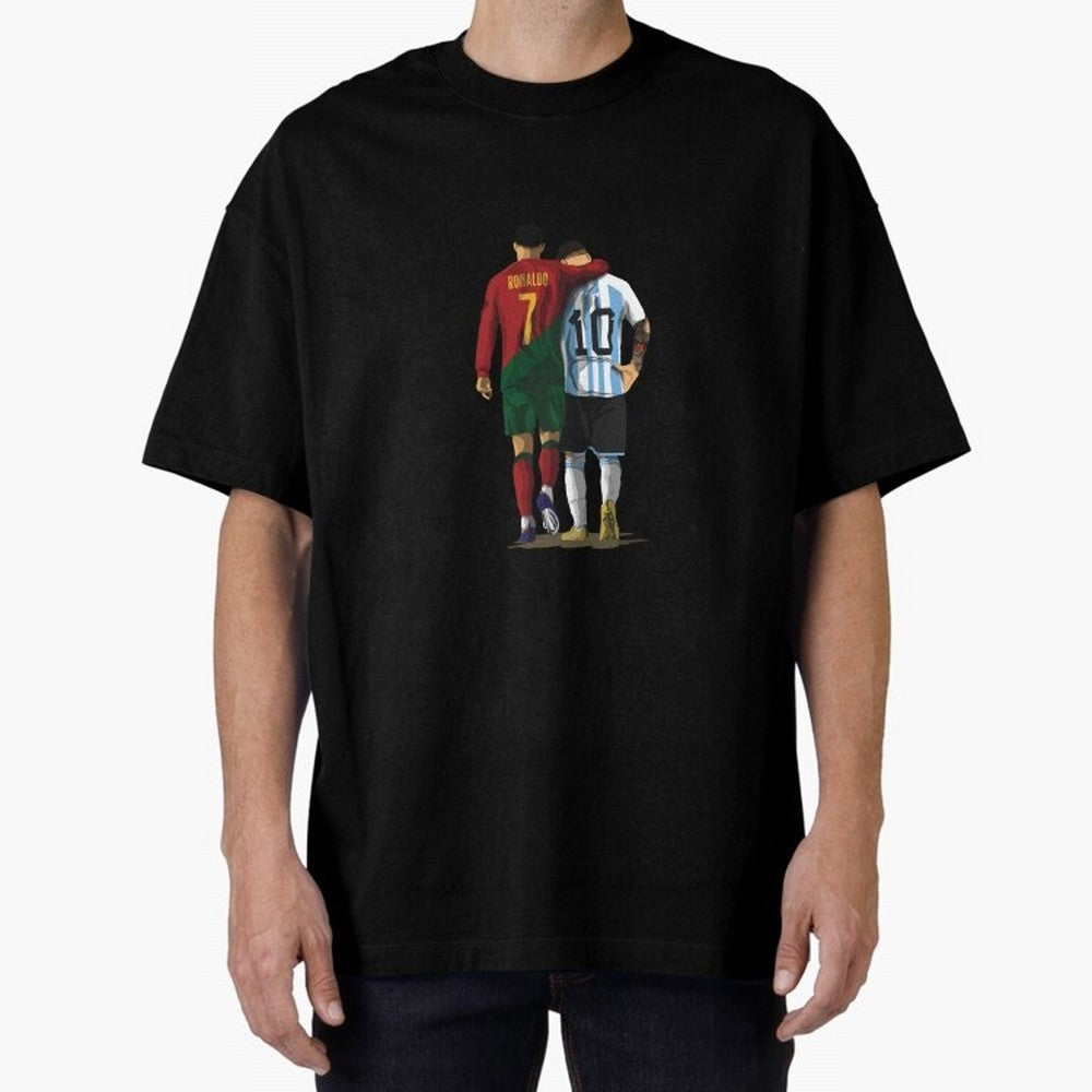Messi Ronaldo Chit Chat Illustration Classic Oversized T-Shirt Make Every Match About Match Day Hype around FIFA World Cup 2026 USA Canada Mexico, Cristiano Ronaldo, Portugal, Vintage Soccer Flavor, Modern Football Stars, National Flags and Final