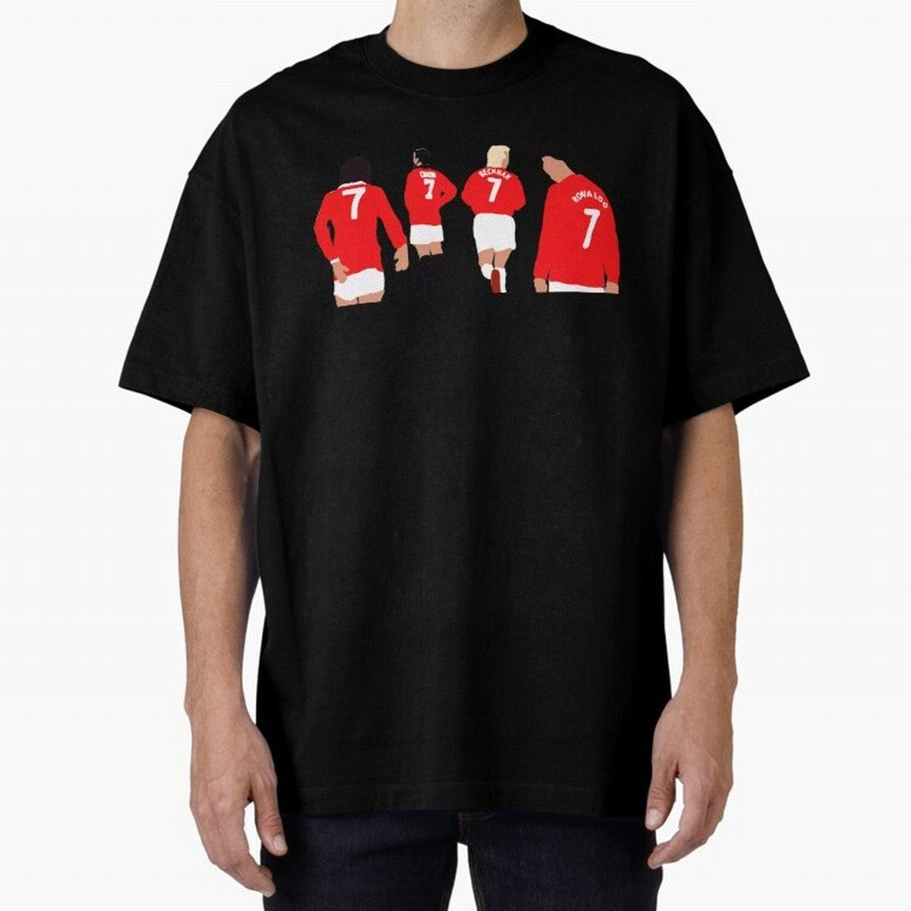 Manchester United Legends Number 7 Best Cantona Beckham Ronaldo Poster Oversized T-Shirt Show Championship Spirit for Match Day Hype around FIFA World Cup 2026, Neymar, England and Germany, Global Supporter Spirit, Legendary Goals, National Colors