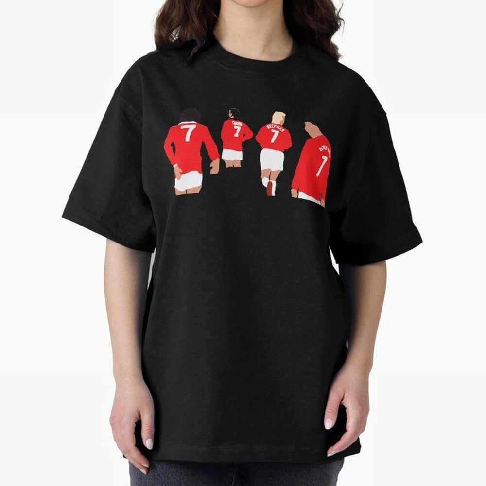 Manchester United Legends Number 7 Best Cantona Beckham Ronaldo Poster Oversized T-Shirt Show Championship Spirit for Match Day Hype around FIFA World Cup 2026, Neymar, England and Germany, Global Supporter Spirit, Legendary Goals, National Colors