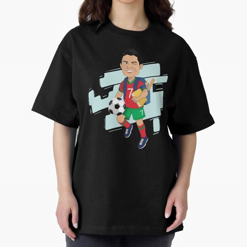 BACK TO SCHOOL - CARICATURE - CHRISTIANO - RONALDO Oversized T-Shirt Experience FIFA World Cup 2026 USA Canada Mexico Highlighting Mbappe, Brazil, Portugal and Argentina Energy, Global Supporter Spirit, Legendary Goals, National Colors and