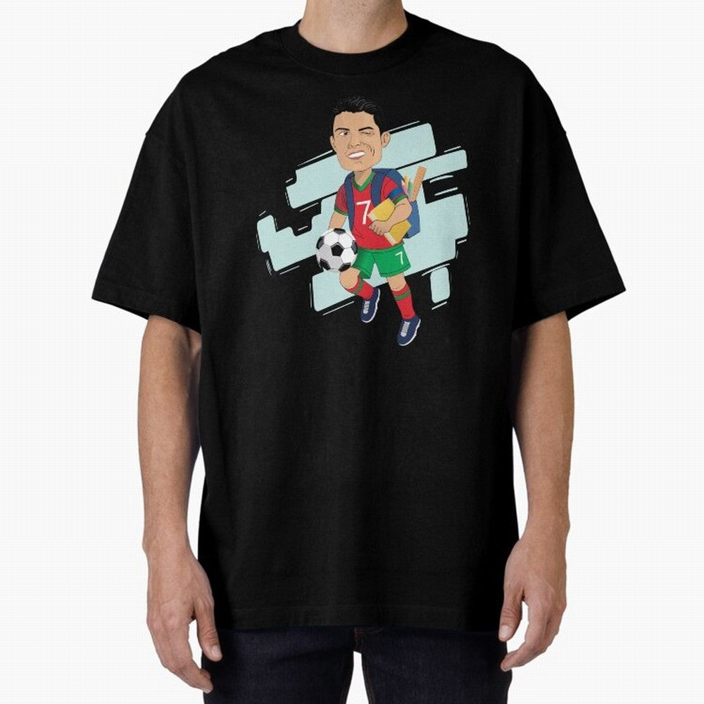 BACK TO SCHOOL - CARICATURE - CHRISTIANO - RONALDO Oversized T-Shirt Experience FIFA World Cup 2026 USA Canada Mexico Highlighting Mbappe, Brazil, Portugal and Argentina Energy, Global Supporter Spirit, Legendary Goals, National Colors and