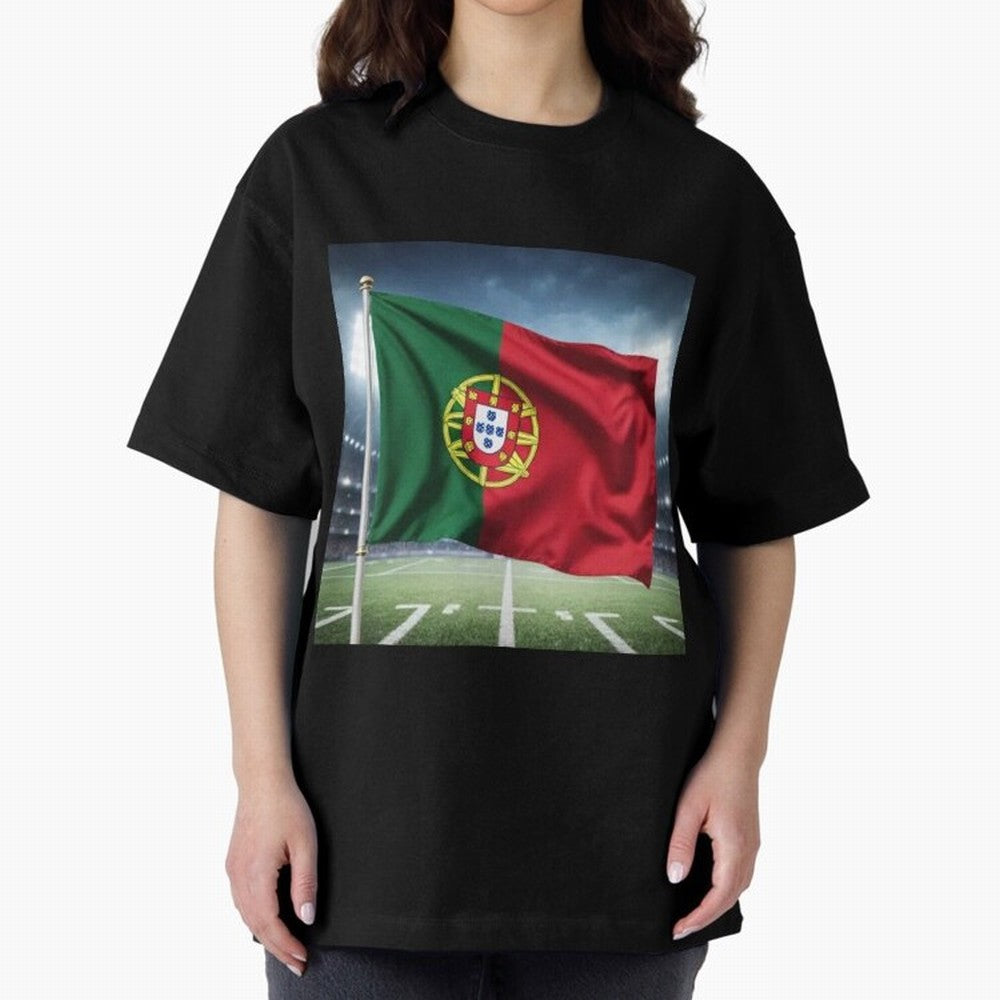 Portugal Flag 3D Football Design ¨C Supporters Portugal Oversized T-Shirt Refresh Match Day Hype around FIFA World Cup 2026 USA Canada Mexico, CR7 and Messi, France and Portugal, Championship Spirit, Famous Goals, Roaring Crowds and International