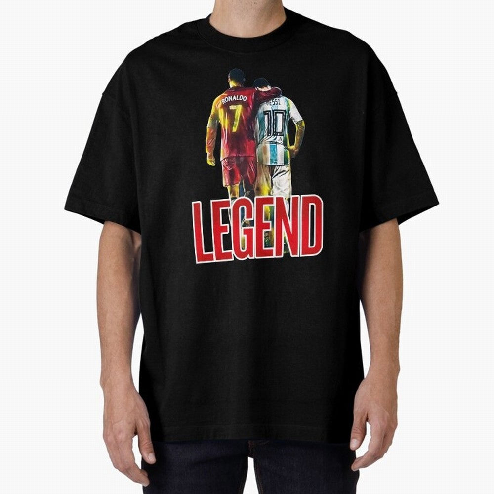 LEGEND MESSI & RONALDO POSTER Oversized T-Shirt Relive the Noise and Pride of the FIFA World Cup 2026 USA Canada Mexico Journey through Cristiano Ronaldo Highlights, England and Germany Pride, Tournament Hype, Historic Matchups, Family Viewing