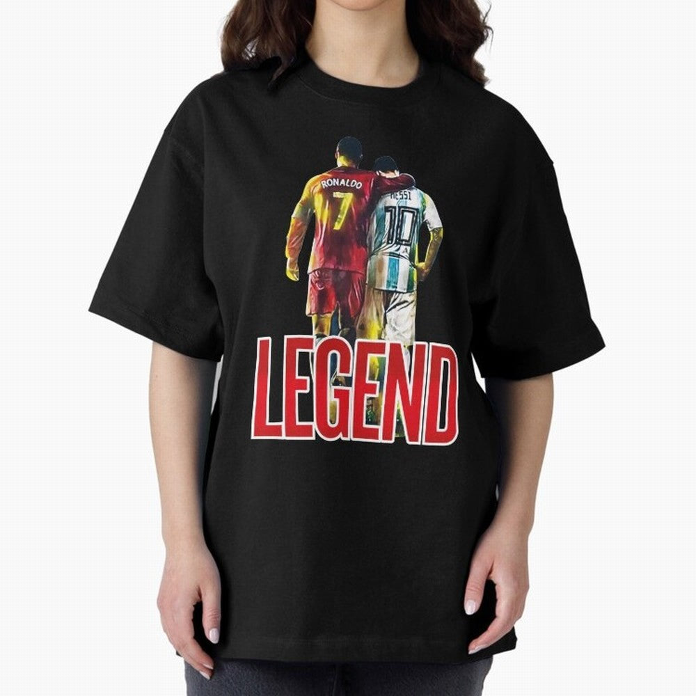 LEGEND MESSI & RONALDO POSTER Oversized T-Shirt Relive the Noise and Pride of the FIFA World Cup 2026 USA Canada Mexico Journey through Cristiano Ronaldo Highlights, England and Germany Pride, Tournament Hype, Historic Matchups, Family Viewing