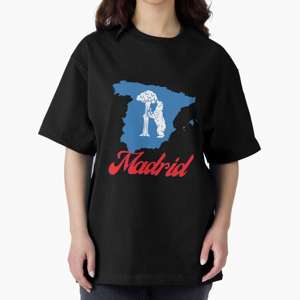 Madrid Bear Strawberry Tree Oversized T-Shirt Show Championship Spirit for FIFA World Cup 2026 USA Canada Mexico for Fans of Cristiano Ronaldo, Haaland and CR7 and Portugal, Spain and Germany, Bringing Stadium Memories, Football Loyalty,