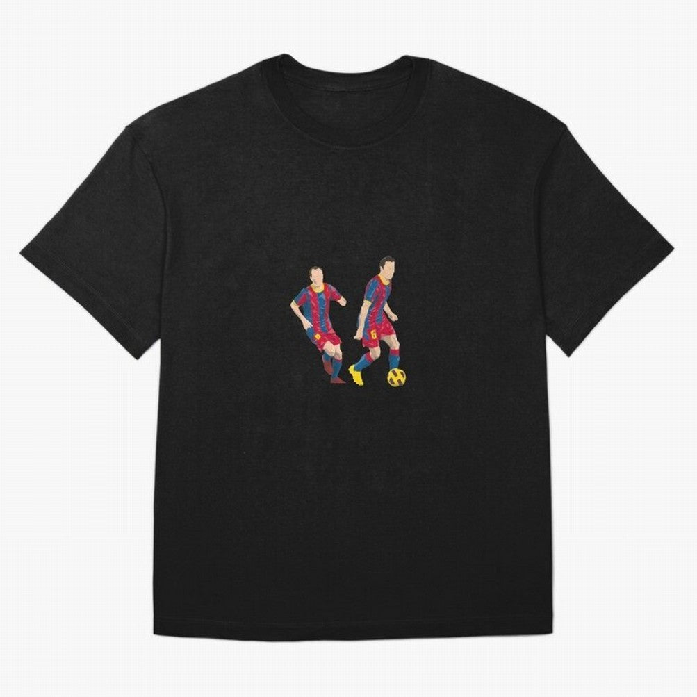 Andres Iniesta and Xavi Minimalist Oversized T-Shirt Spotlight FIFA World Cup 2026 Group Stage for Fans of Mbappe and England, France and Netherlands, Bringing Classic Soccer Heritage, Championship Pressure, Fan Loyalty and International Pride;