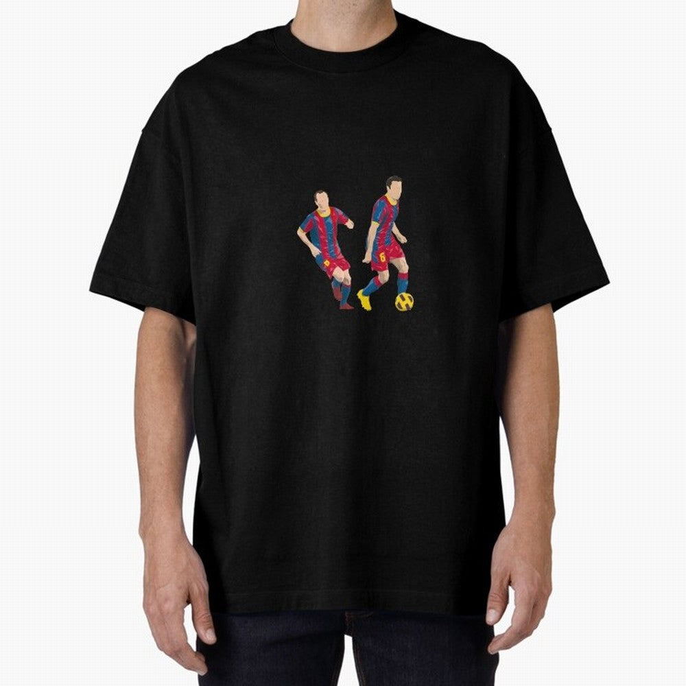 Andres Iniesta and Xavi Minimalist Oversized T-Shirt Spotlight FIFA World Cup 2026 Group Stage for Fans of Mbappe and England, France and Netherlands, Bringing Classic Soccer Heritage, Championship Pressure, Fan Loyalty and International Pride;