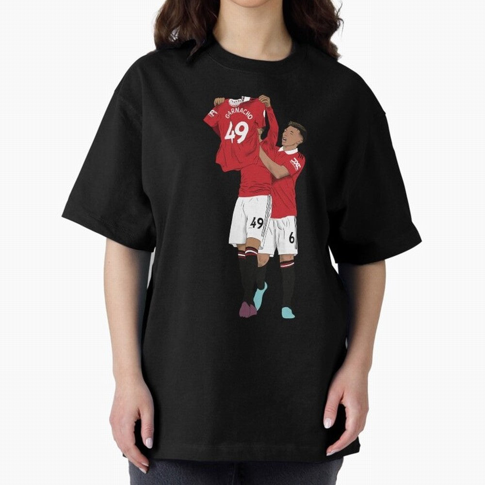 Alejandro Garnacho Goal Celebration Oversized T-Shirt Remember FIFA World Cup 2026 for Fans of Messi, CR7 and Mbappe and Argentina, France and Brazil, Bringing Vintage Soccer Flavor, Modern Football Stars, National Flags and Final Night Emotion;
