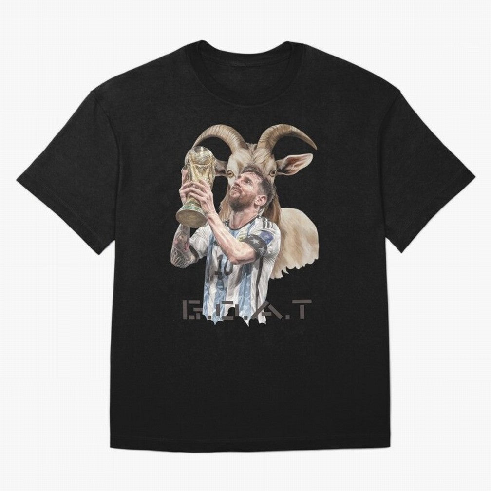 The G.O.A.T of Football, Lionel Messi Classic T-Shirt Honor Champions and Dreams in FIFA World Cup 2026 Centered on Neymar, Haaland and Cristiano Ronaldo, England and Germany Energy, Worldwide Fan Energy, Dramatic Goals, Stadium Lights and