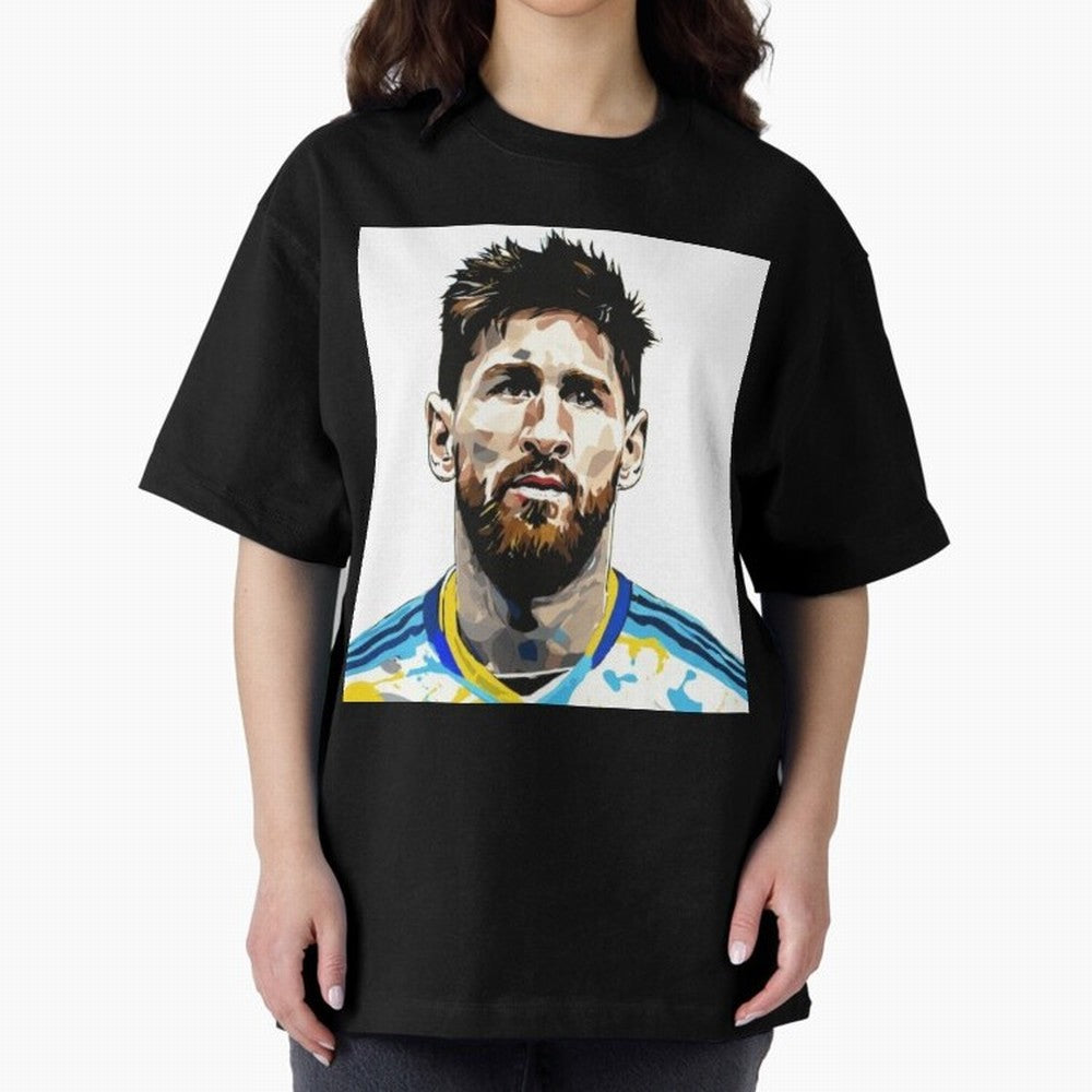 Lionel Messi Oversized T-Shirt Show Fan Pride Across Global Football Passion for FIFA World Cup 2026, Centered on Messi, CR7 and Mbappe, Spain, Tournament Hype, Historic Matchups, Family Viewing Parties and Global Sports Pride; Perfect for People