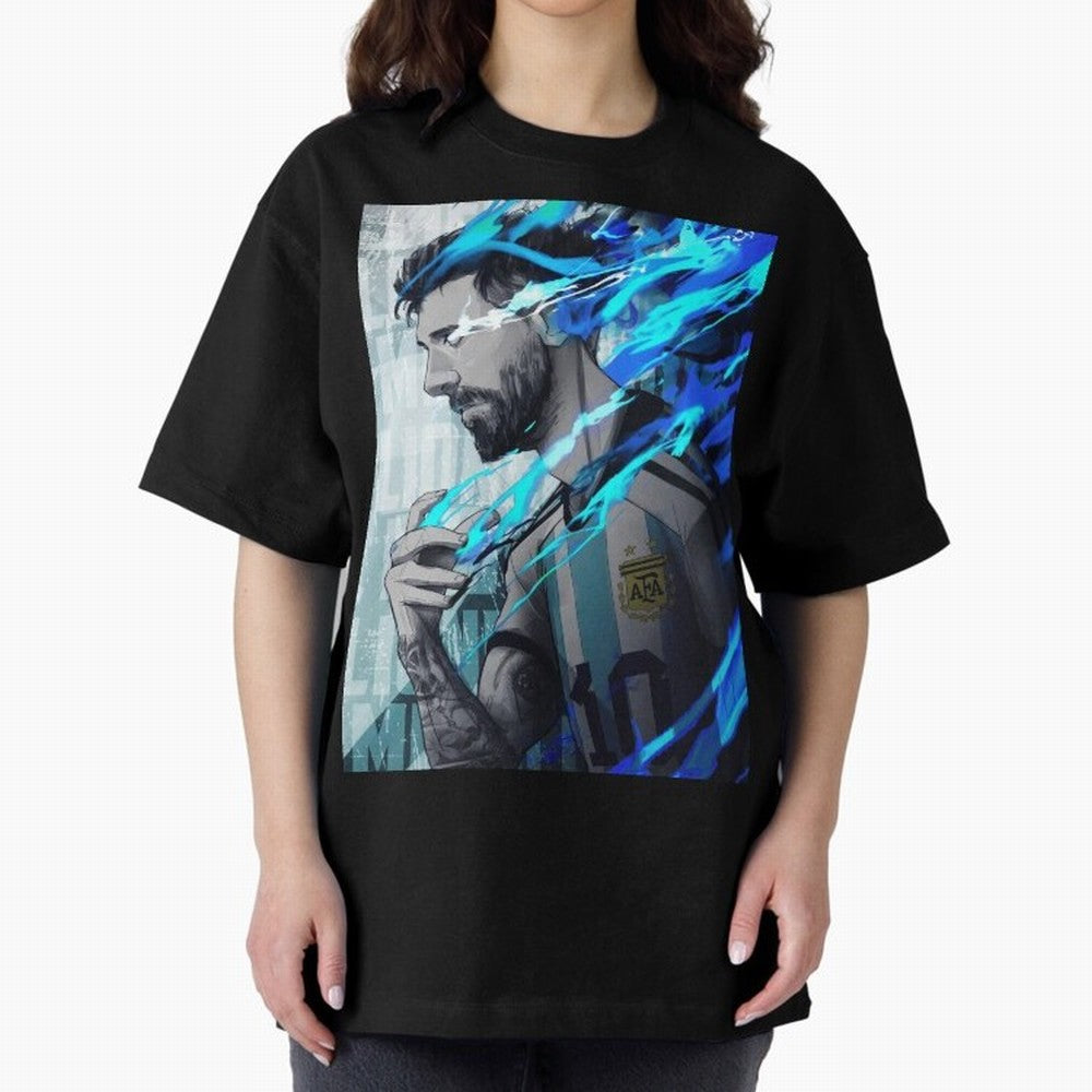 LIONEL MESSI NEW GOAL CELEBRATION ILLUSTRATION 2023 2024 Oversized T-Shirt Experience FIFA World Cup 2026 Group Stage for Fans of CR7 and England and Germany, Bringing Supporter Pride, Iconic Celebrations, Legendary Names and Global Match Day