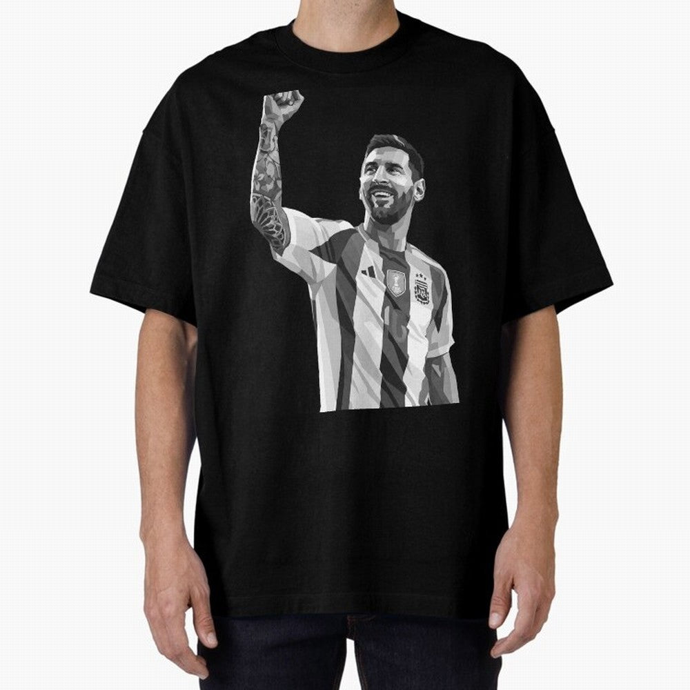 Messi grayscale Oversized T-Shirt Follow the Road to Match Day Hype around FIFA World Cup 2026 USA Canada Mexico, CR7, England and Germany, Match Day Excitement, Supporter Culture, Golden Goals and Global Football Passion; Made for Die Hard
