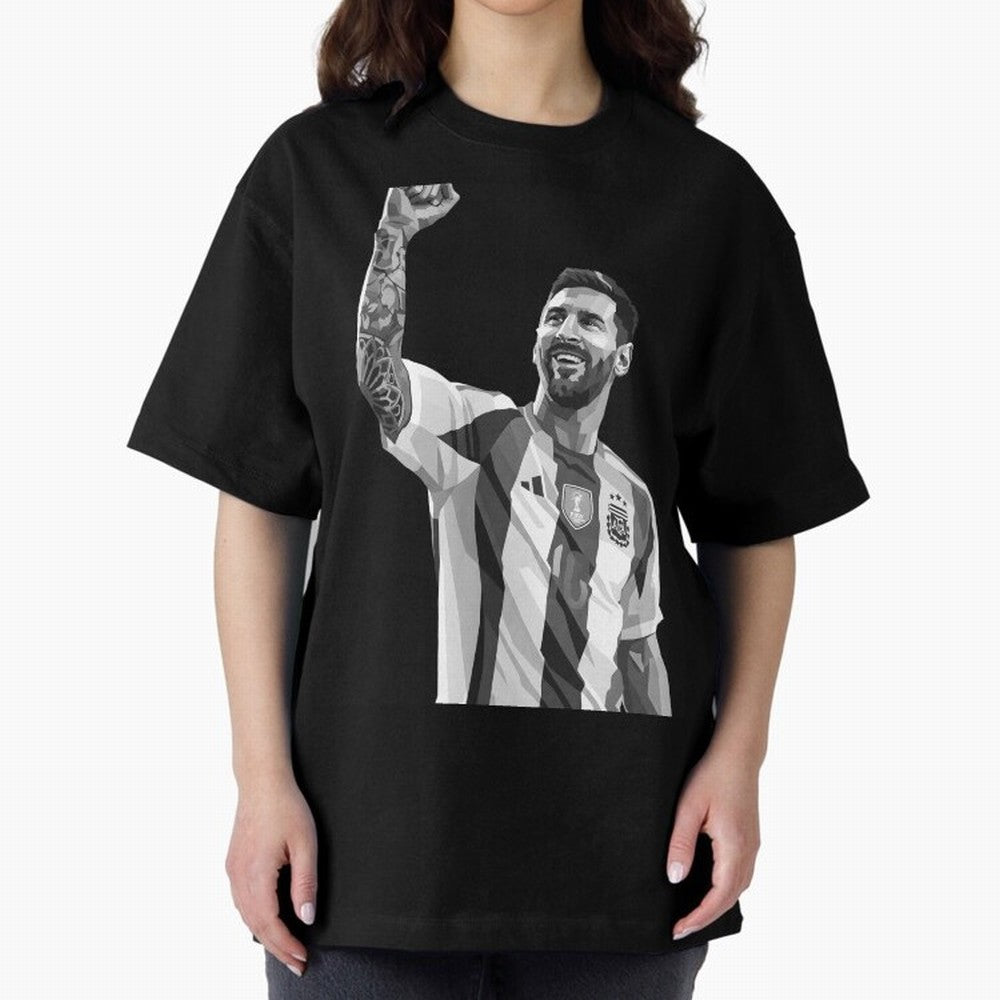 Messi grayscale Oversized T-Shirt Follow the Road to Match Day Hype around FIFA World Cup 2026 USA Canada Mexico, CR7, England and Germany, Match Day Excitement, Supporter Culture, Golden Goals and Global Football Passion; Made for Die Hard