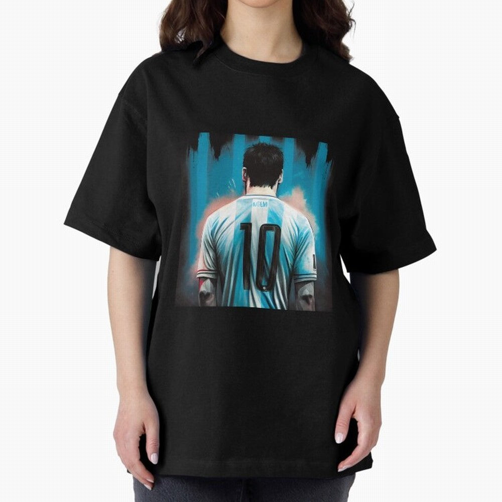 Lionel Messi Oversized T-Shirt Represent Football Lovers during FIFA World Cup 2026 Group Stage for Fans of Mbappe and Neymar and Brazil, Bringing Vintage Soccer Flavor, Modern Football Stars, National Flags and Final Night Emotion; Ideal for Fans