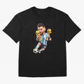 Lionel Messi ¨C Trophy King Caricature Oversized T-Shirt Enjoy Global Football Passion for FIFA World Cup 2026 USA Canada Mexico, Capturing Messi and Cristiano Ronaldo, Argentina, Soccer Culture, Superstar Moments, National Team Dreams and