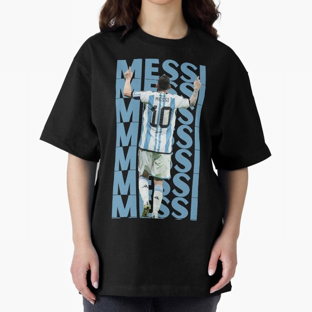 Lionel Messi | 10 | Argentina | Barcelona | Goat Oversized T-Shirt Elevate FIFA World Cup 2026 Group Stage Spirit, Inspired by Brazil, Portugal and Argentina, Messi, Neymar and Mbappe, Retro Football Energy, Iconic Rivalries, Trophy Chase Drama and