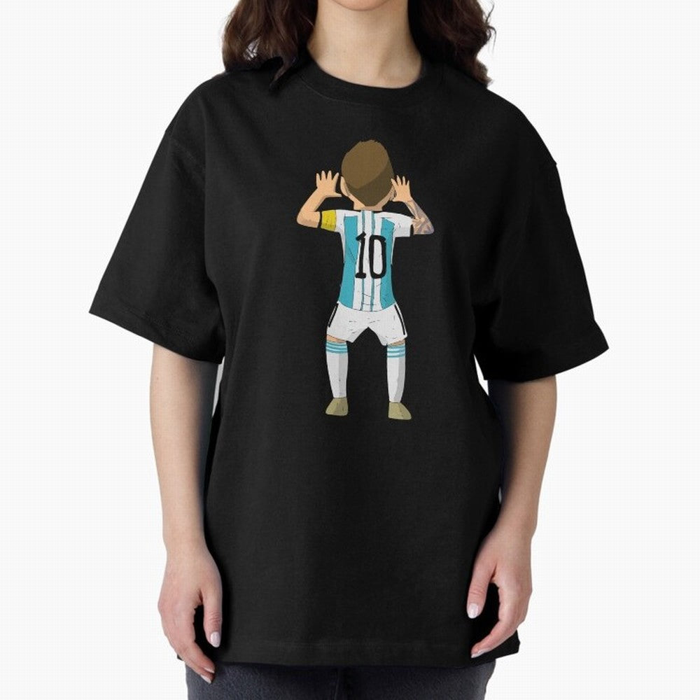 Cartoon Illustration Messi vs Netherlands World Cup Qatar 2022 Oversized T-Shirt Relive the Noise and Pride of FIFA World Cup 2026 Driven by Messi, CR7 and Mbappe, Germany Energy, Classic Soccer Heritage, Championship Pressure, Fan Loyalty and