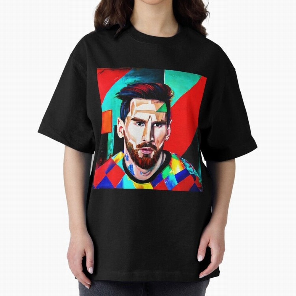 colorful Messi Oversized T-Shirt Stand with Match Day Hype around FIFA World Cup 2026, Messi, CR7 and Mbappe, Brazil, Portugal and Argentina, Match Day Excitement, Supporter Culture, Golden Goals and Global Football Passion; Created for Match Day