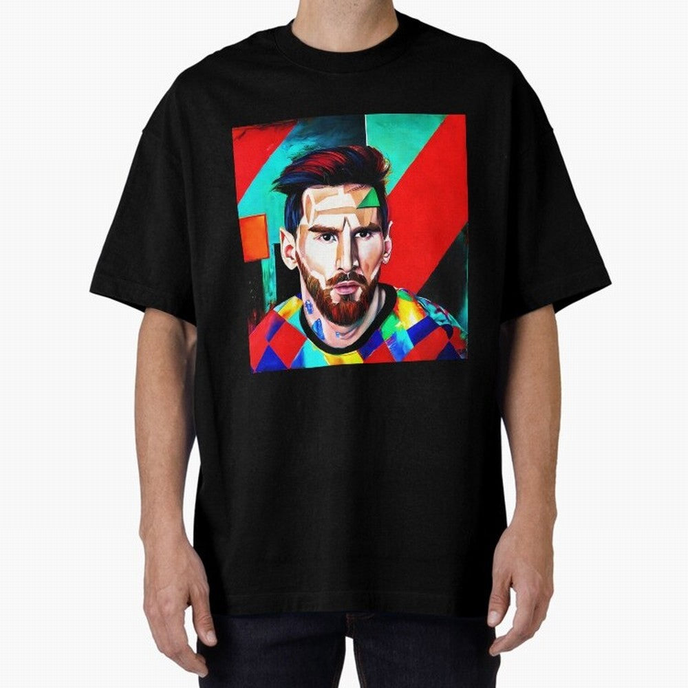 colorful Messi Oversized T-Shirt Stand with Match Day Hype around FIFA World Cup 2026, Messi, CR7 and Mbappe, Brazil, Portugal and Argentina, Match Day Excitement, Supporter Culture, Golden Goals and Global Football Passion; Created for Match Day