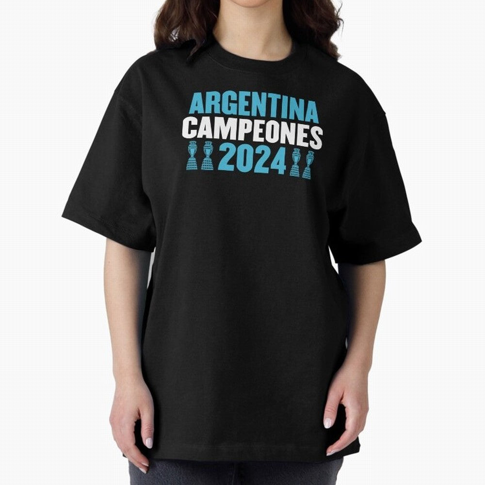 Argentina Campeones 2024 Oversized T-Shirt Share the Excitement of Global Football Passion for FIFA World Cup 2026 Group Stage, with Haaland and Mbappe, Spain and Netherlands, Champion Mindset, Group Stage Buzz, Knockout Tension and Passionate Fan