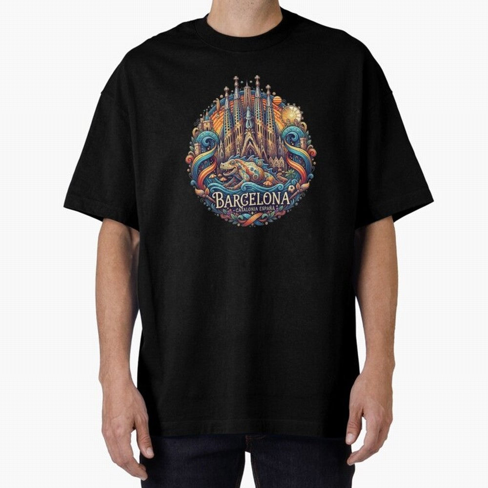 BARCELONA Oversized T-Shirt Follow Every Goal of Global Football Passion for FIFA World Cup 2026 Group Stage, Driven by Messi, Neymar and Mbappe, Argentina, France and Brazil, Vintage Soccer Flavor, Modern Football Stars, National Flags and Final