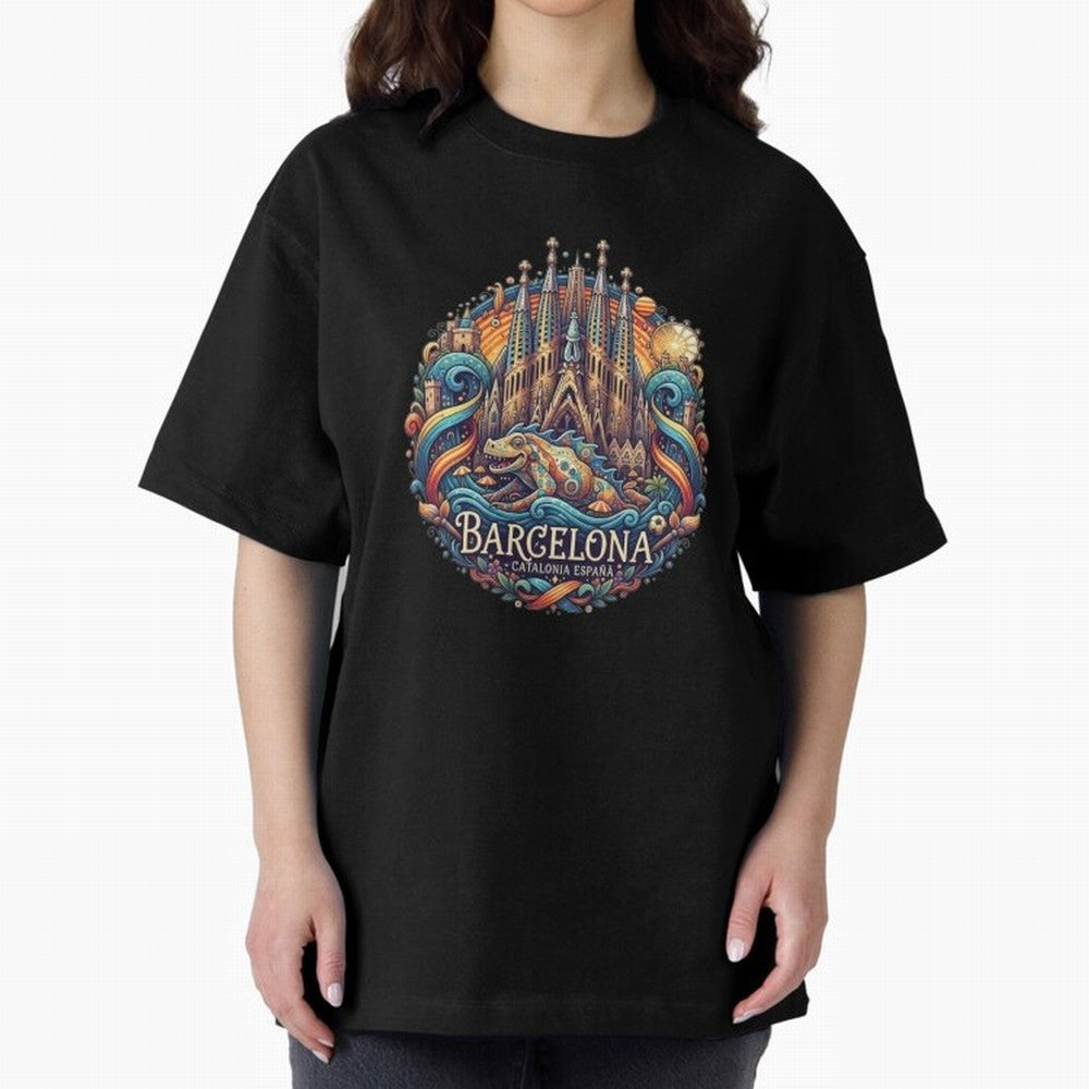 BARCELONA Oversized T-Shirt Follow Every Goal of Global Football Passion for FIFA World Cup 2026 Group Stage, Driven by Messi, Neymar and Mbappe, Argentina, France and Brazil, Vintage Soccer Flavor, Modern Football Stars, National Flags and Final