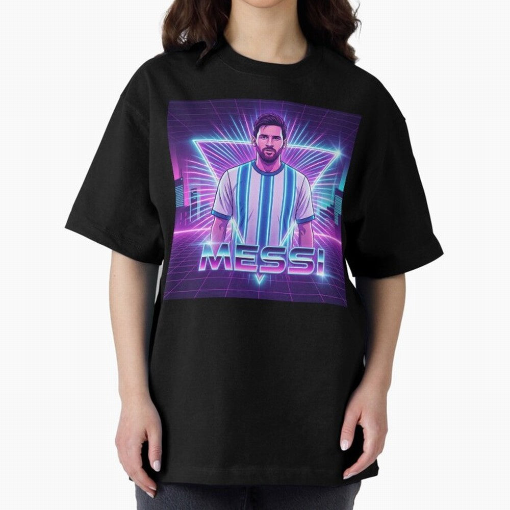 ?Argentina Football Legend Messi Cyberpunk Retro Futurist Design (Version 5) Classic T-Shirt Carry National Pride through FIFA World Cup 2026 Group Stage Connected to CR7, Argentina Energy, Retro Football Energy, Iconic Rivalries, Trophy Chase