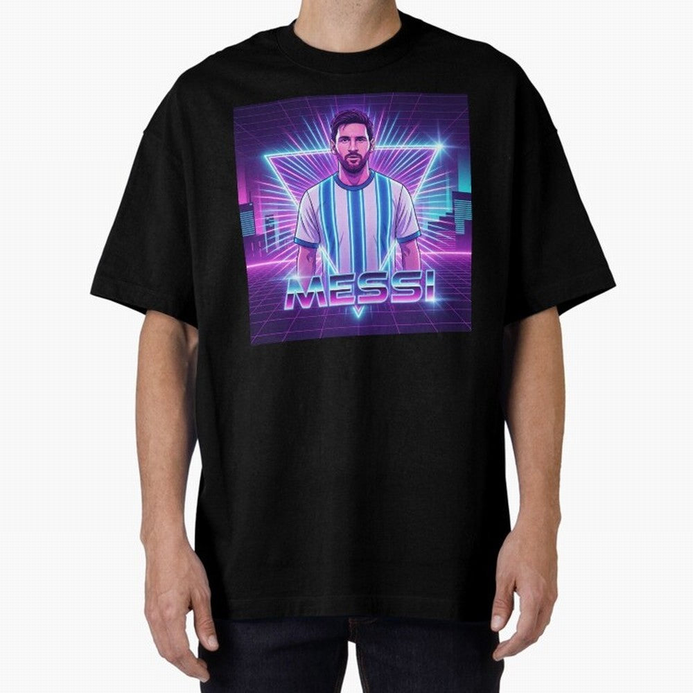 ?Argentina Football Legend Messi Cyberpunk Retro Futurist Design (Version 5) Classic T-Shirt Carry National Pride through FIFA World Cup 2026 Group Stage Connected to CR7, Argentina Energy, Retro Football Energy, Iconic Rivalries, Trophy Chase