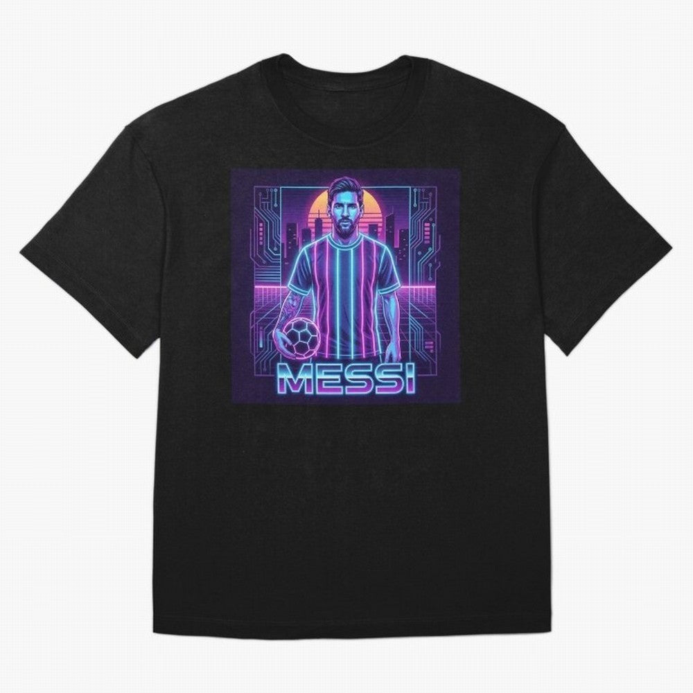 ?Argentina Football Legend Messi Cyberpunk Retro Futurist Design (Version 3) Classic T-Shirt Fuel Match Day Hype around FIFA World Cup 2026 Group Stage, Neymar, France, Worldwide Fan Energy, Dramatic Goals, Stadium Lights and Championship
