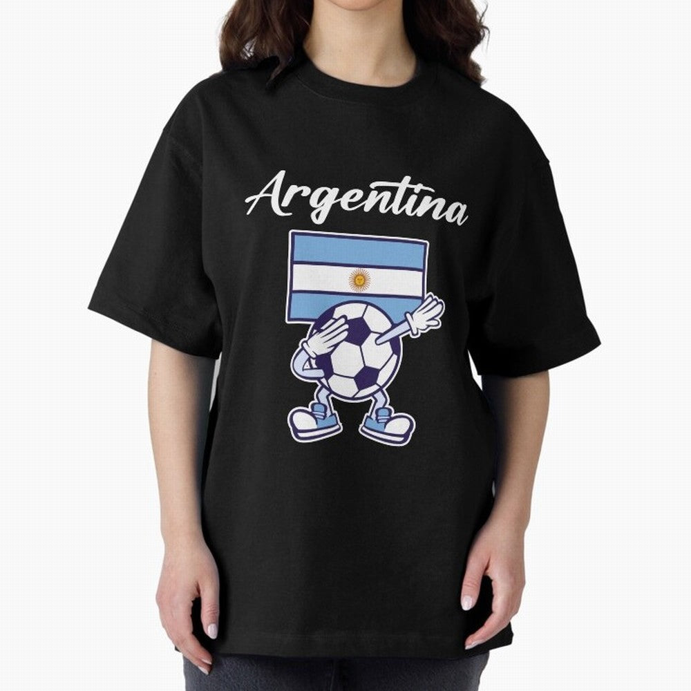 ARGENTINA - Dabbing Football Soccer Ball - ARGENTINA Oversized T-Shirt Bring Match Day Fire to FIFA World Cup 2026 Group Stage Spirit, Highlighting England and Germany, Messi and Cristiano Ronaldo, Retro Football Energy, Iconic Rivalries, Trophy