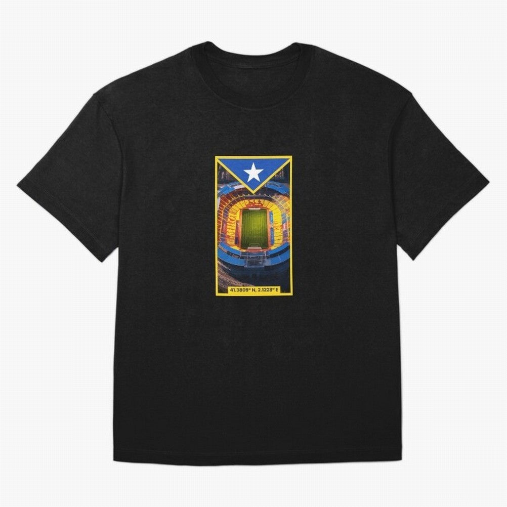 Barcelona Stadium Coordinates Graphic Essential T-Shirt Experience the Global Stage of Global Football Passion for FIFA World Cup 2026 USA Canada Mexico, Capturing Messi, Germany, Stadium Memories, Football Loyalty, International Chants and