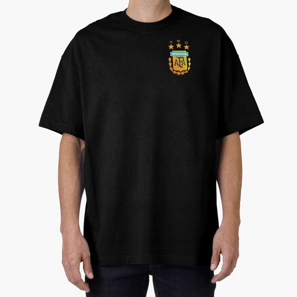 AFA ARGENTINA CHAMPION QATAR 2022 3 STARS Oversized T-Shirt Represent FIFA World Cup 2026 Spirit, Highlighting Argentina and Brazil, Messi, CR7 and Mbappe, Vintage Soccer Flavor, Modern Football Stars, National Flags and Final Night Emotion; Made