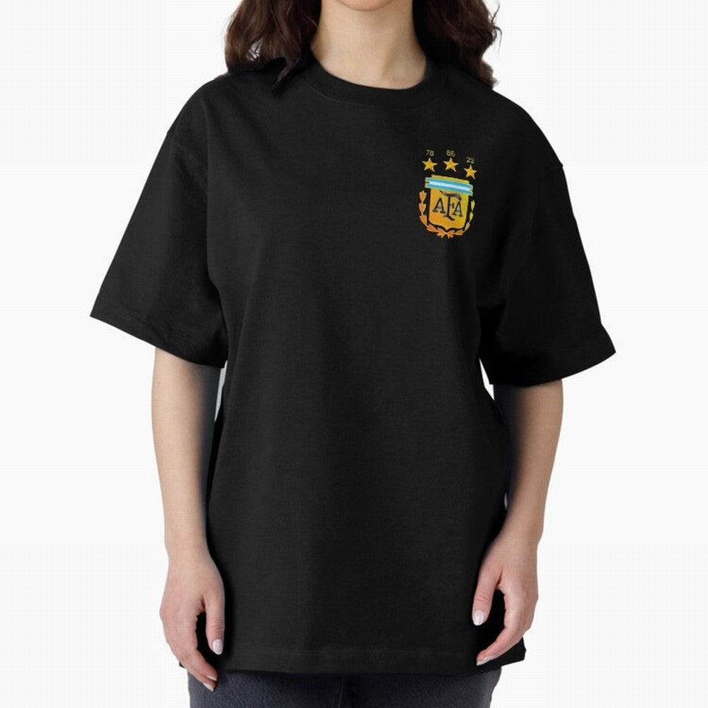 AFA ARGENTINA CHAMPION QATAR 2022 3 STARS Oversized T-Shirt Represent FIFA World Cup 2026 Spirit, Highlighting Argentina and Brazil, Messi, CR7 and Mbappe, Vintage Soccer Flavor, Modern Football Stars, National Flags and Final Night Emotion; Made