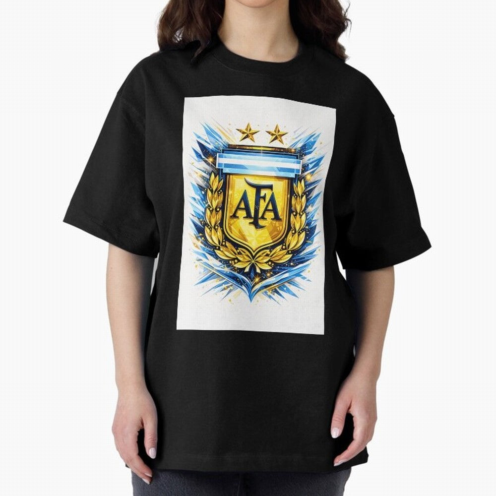 Argentina champions AFA crest gold blue soccer design Oversized T-Shirt Celebrate Football Dreams Across FIFA World Cup 2026 Group Stage Spirit, Capturing England, Messi and Cristiano Ronaldo, Goal Celebration Energy, Supporter Heritage, Football