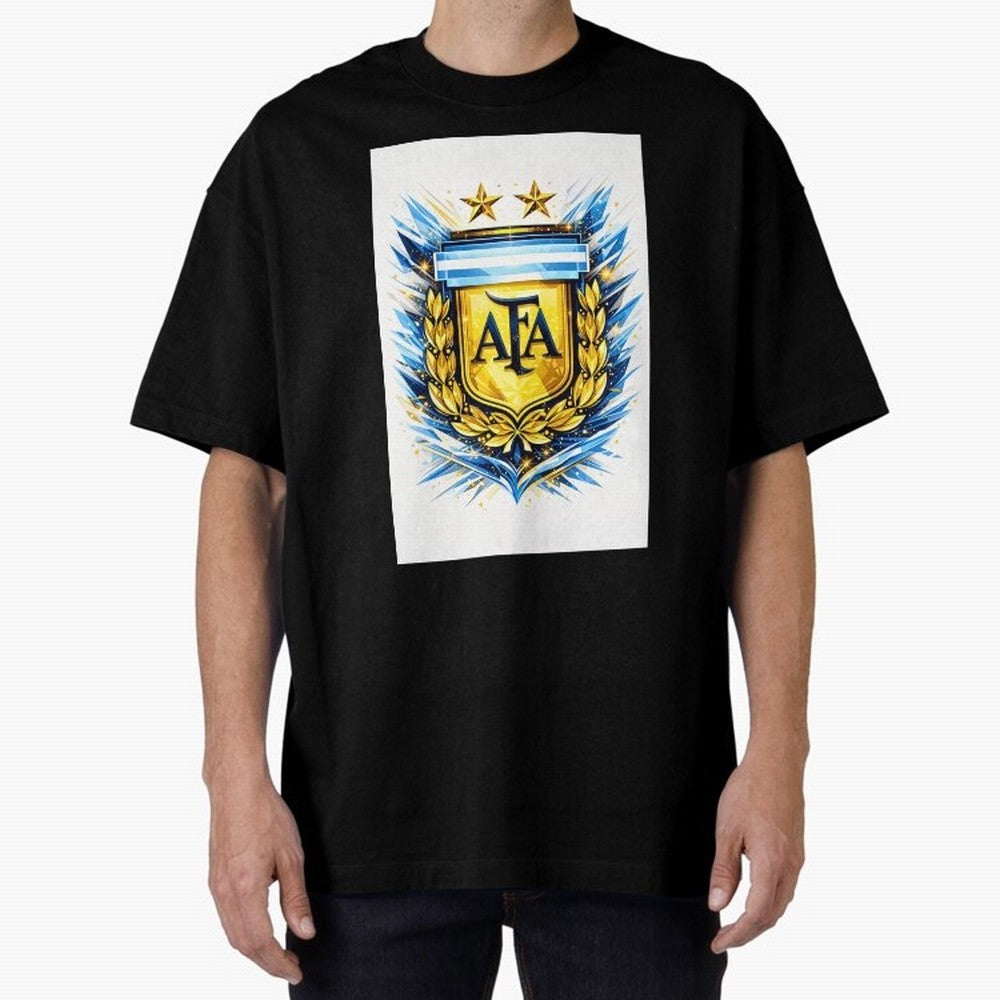 Argentina champions AFA crest gold blue soccer design Oversized T-Shirt Celebrate Football Dreams Across FIFA World Cup 2026 Group Stage Spirit, Capturing England, Messi and Cristiano Ronaldo, Goal Celebration Energy, Supporter Heritage, Football