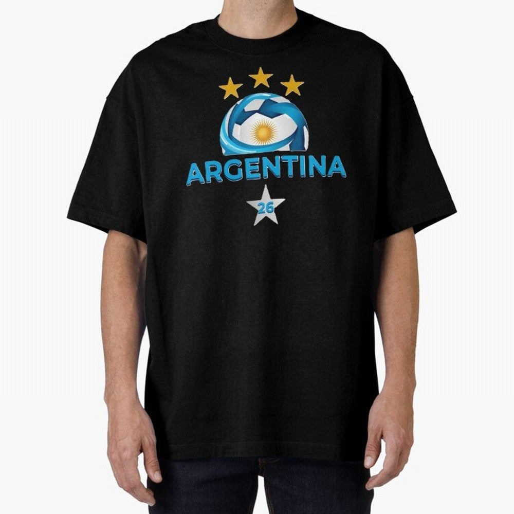 Argentina 2026 Stars Oversized T-Shirt Honor Football Greatness during FIFA World Cup 2026 for Fans of Mbappe and Brazil, Bringing Football History, Final Match Energy, Crowd Noise and Once in a Lifetime Moments; Perfect for Supporters Who Want