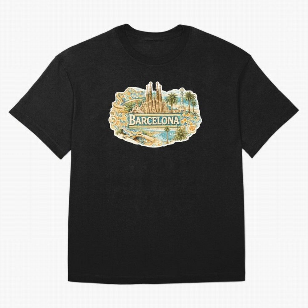 Barcelona Souvenir Sagrada Familia and Mosaic Design Oversized T-Shirt Mark Match Day Hype around FIFA World Cup 2026 USA Canada Mexico, Messi, Argentina and Brazil, Football Passion, Legendary Performances, Festival Vibes and Supporter Community;